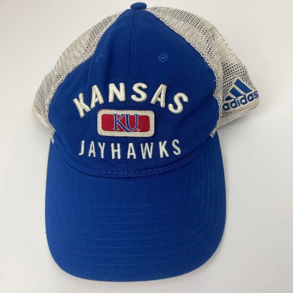Kansas Adidas Trucker Hat Mens OSFA Blue NCAA Basketball Jayhawks Snapback EUC